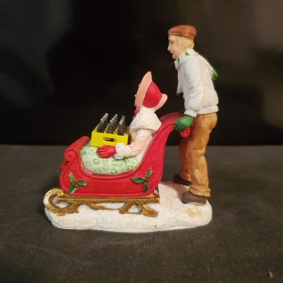 Coca-Cola "Town Square Collection" Man Pushing Woman on Sled 1994 - Picture 4 of 5